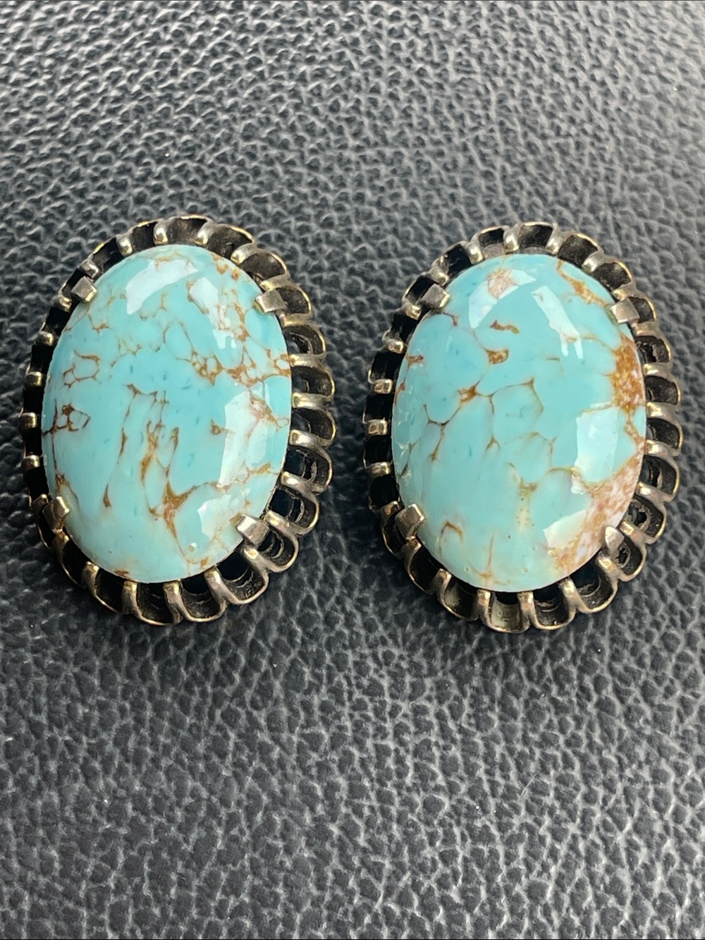 Schiaparelli Turquoise Stone Oval Clip-On Earrings